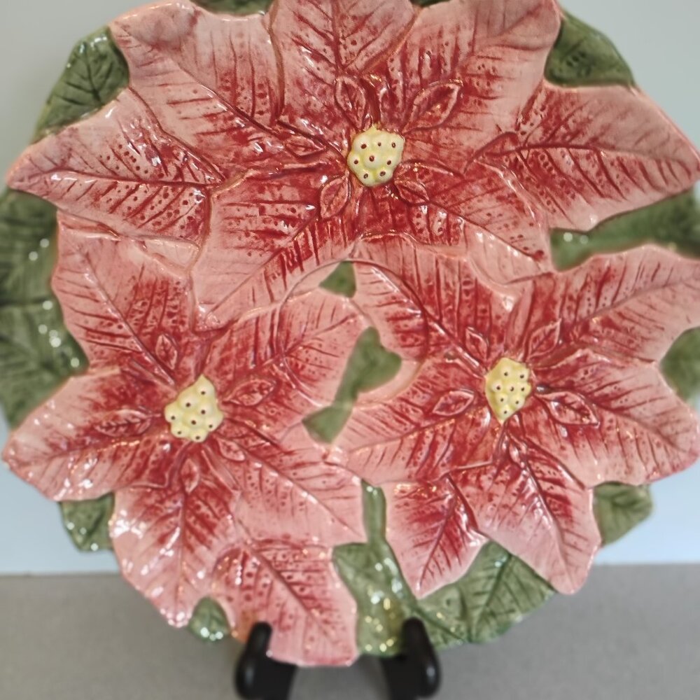 OCI Vintage Poinsettia Platter Raised Design